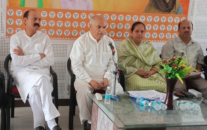 Ashok Koul addressing the organizational meeting of BJP in Samba on Tuesday.