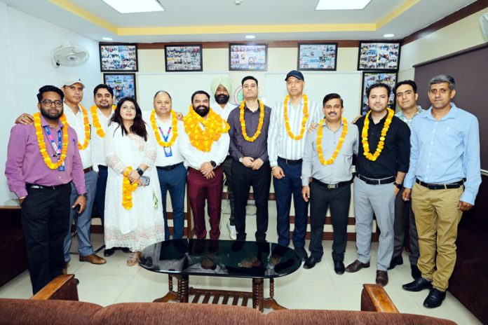 Elected office bearers of SBI Officers' Association, Jammu Module Level posing for a photograph on Monday. Elected office bearers of SBI Officers' Association, Jammu Module Level posing for a photograph on Monday.