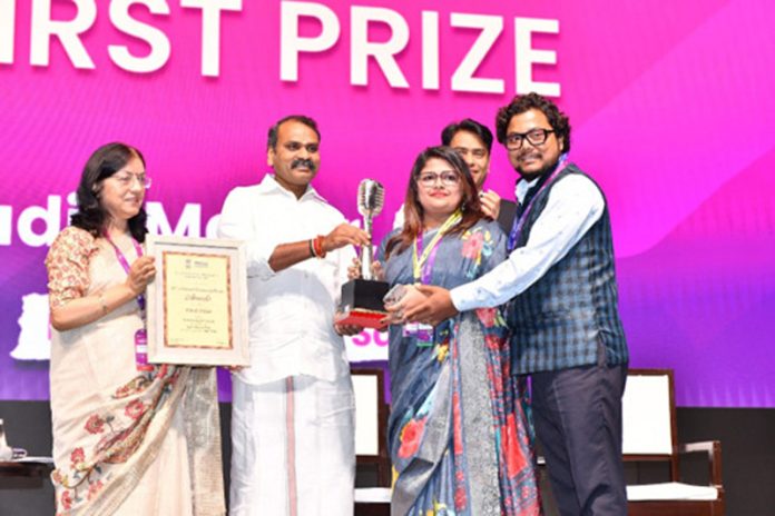 Union Minister Dr L Murugan presenting trophy at an award ceremony on Saturday. Union Minister Dr L Murugan presenting trophy at an award ceremony on Saturday.