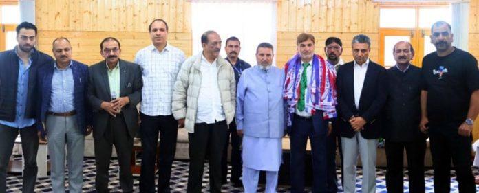 Apni Party chief Altaf Bukhari welcoming Sheikh Muzaffar and others into party fold at Srinagar on Monday. Apni Party chief Altaf Bukhari welcoming Sheikh Muzaffar and others into party fold at Srinagar on Monday.