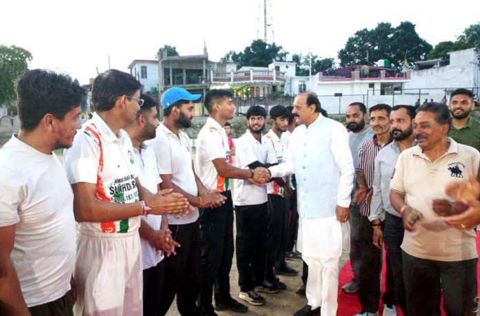 Chief guest MLA Samba Surjit Singh Slathia interacting with players.