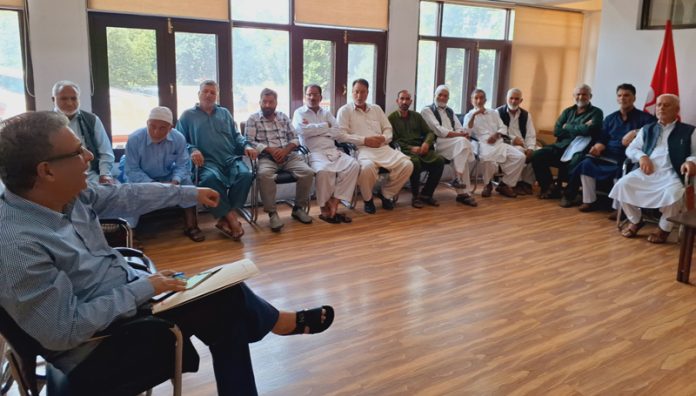 NC provincial president Showkat Ahmad Mir interacting with delegations at party headquarters Nawa-e-Subha, Srinagar. NC provincial president Showkat Ahmad Mir interacting with delegations at party headquarters Nawa-e-Subha, Srinagar.