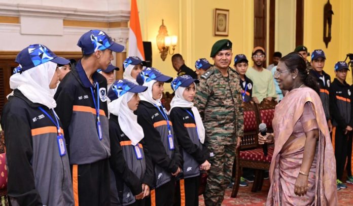 President of India, Droupadi Murmu interacting with students of Drass in Delhi.