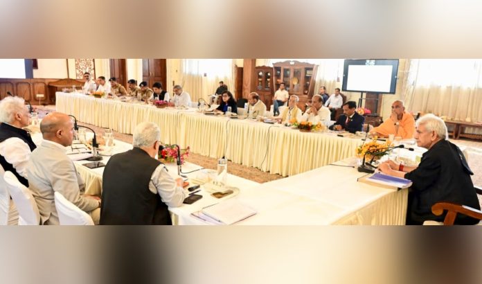 LG Manoj Sinha chairing the SASB meeting in Srinagar on Saturday.