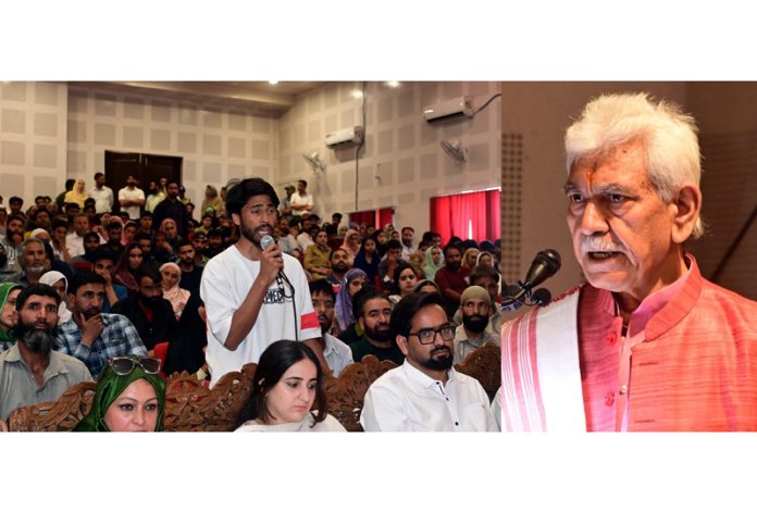 LG Manoj Sinha addressing family members of Kashmiri civilians killed by terrorists, in Srinagar on Sunday.