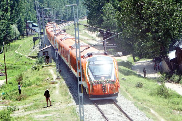 Vande Bharat train heading towards Kashmir from Katra on Friday.