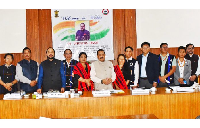 Union Minister Dr Jitendra Singh posing for group photograph with representatives of tribal and civil society groups during public outreach programme at Wokha, Nagaland on Monday. Union Minister Dr Jitendra Singh posing for group photograph with representatives of tribal and civil society groups during public outreach programme at Wokha, Nagaland on Monday.