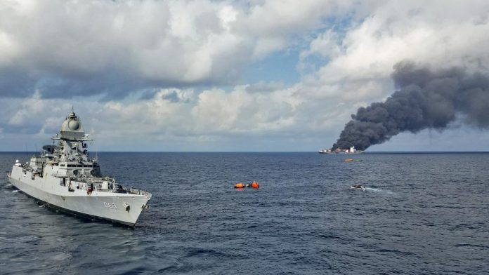 18 rescued from blaze-hit container ship brought to Mangaluru by INS Surat, two criticial