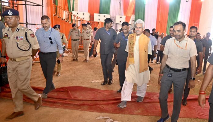 LG Manoj Sinha reviewing arrangements for PM Narendra Modi’s public meeting in Katra.