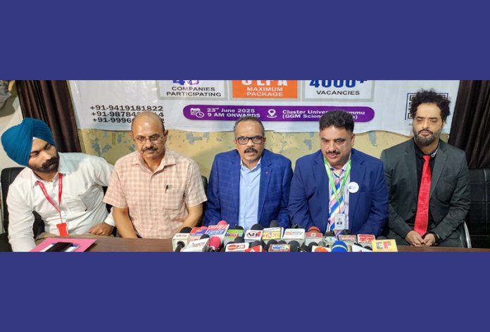 Vice-Chancellors of Cluster University Jammu & Desh Bhagat University addressing a joint press conference on Wednesday. -Excelsior/Rakesh
