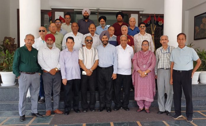Retired police officers and officials during their monthly meeting in Jammu on Tuesday. Retired police officers and officials during their monthly meeting in Jammu on Tuesday.