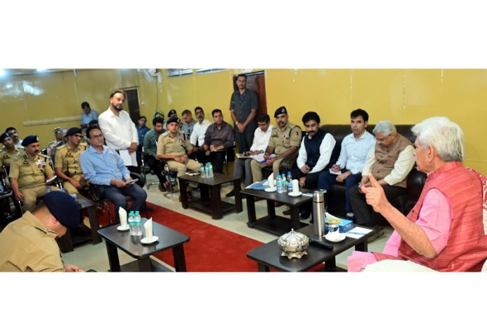 LG Manoj Sinha reviewing arrangements for Shri Amarnath Ji Yatra on Sunday.