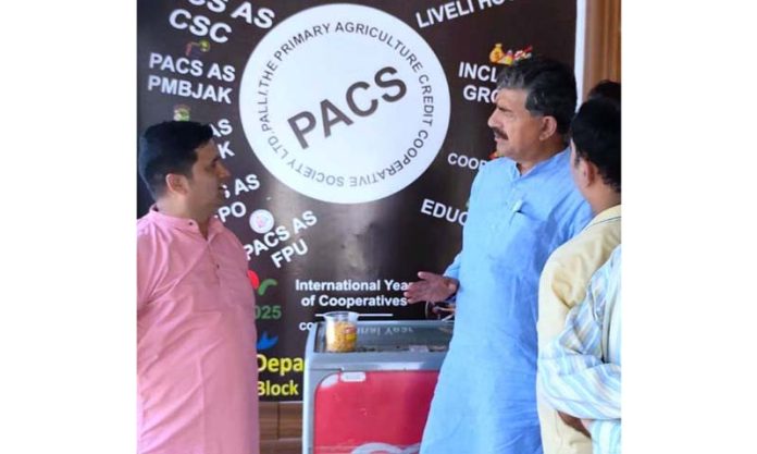 MP Jugal Kishore Sharma during visit to Palli pacs on Sunday.