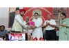 Minister Javid Dar being felicitated by YNC president TP Singh Aman during youth convention in Jammu.
