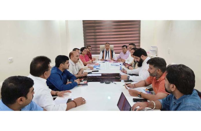 BJP leaders during a meeting in Jammu on Monday.