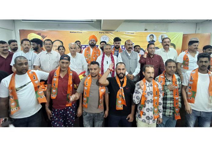 BJP leaders during a joining programme in Jammu on Monday. BJP leaders during a joining programme in Jammu on Monday.