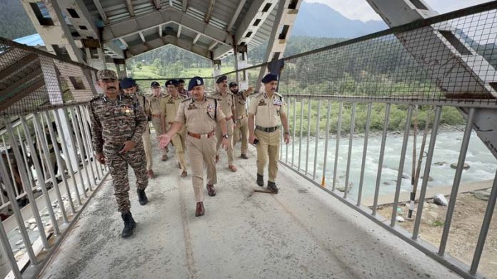 IGP Kashmir V K Birdi along with DIG and SSP Anantnag visiting Nunwan Base Camp on Wednesday. -Excelsior/Sajad Dar IGP Kashmir V K Birdi along with DIG and SSP Anantnag visiting Nunwan Base Camp on Wednesday. -Excelsior/Sajad Dar