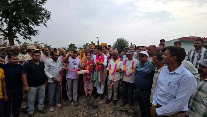 MLA Udhampur East, Ranbir Singh Pathania kickstarting a road construction work in his constituency on Sunday.