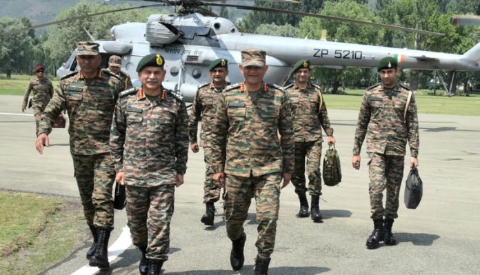 Army chief Gen Upendra Dwivedi arrives to review security situation in Kashmir on Sunday. Army chief Gen Upendra Dwivedi arrives to review security situation in Kashmir on Sunday.