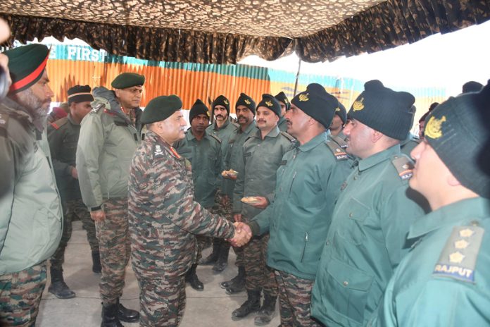 Army chief General Upendra Dwivedi interacting with troops during his visit to forward posts on Garhwal, Dehradun.