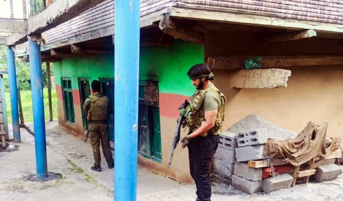 Cops during search of a house at Sabjian, Poonch on Sunday. Cops during search of a house at Sabjian, Poonch on Sunday.