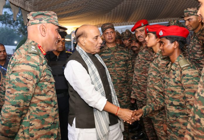 Defence Minister Rajnath Singh interacting with soldiers at Northern Command, Udhampur on Friday. Defence Minister Rajnath Singh interacting with soldiers at Northern Command, Udhampur on Friday.