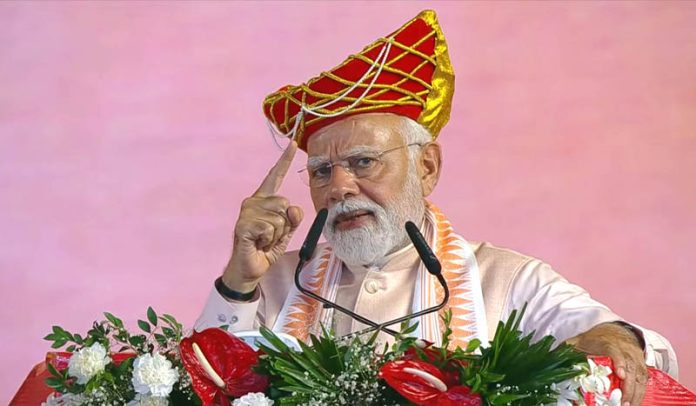 Prime Minister Narendra Modi addresses at Devi Ahilyabai Mahila Sashaktikaran Maha Sammelan in Bhopal, Madhya Pradesh on Saturday. (UNI) Prime Minister Narendra Modi addresses at Devi Ahilyabai Mahila Sashaktikaran Maha Sammelan in Bhopal, Madhya Pradesh on Saturday. (UNI)