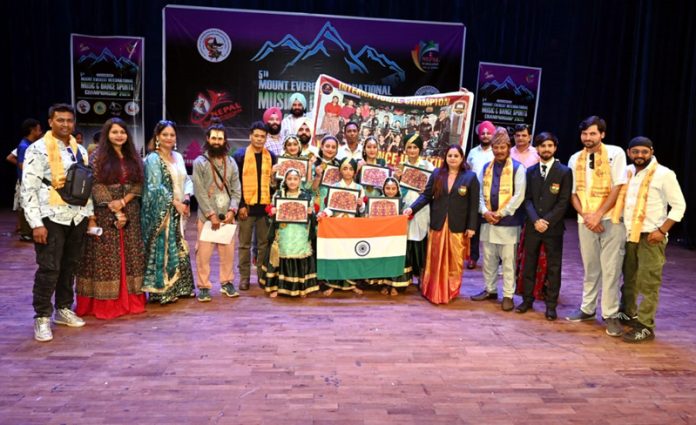 A group of artists posing during a programme at Kathmandu, Nepal.