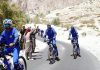 Cyclists in action during Mountain Terrain Bicycle Expedition in Kargil.