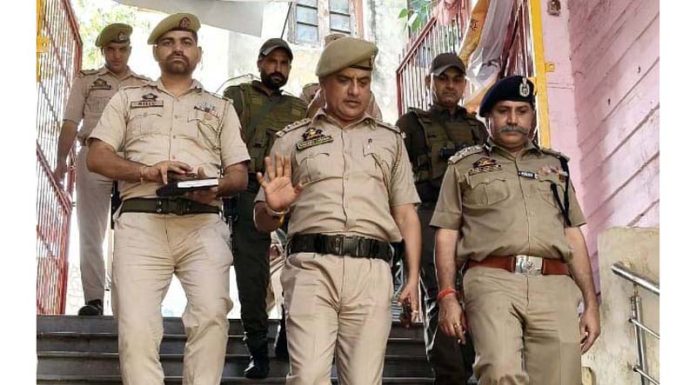 DIG JSK Range inspecting security arrangements at Purani Mandi Ram Mandir on Tuesday.