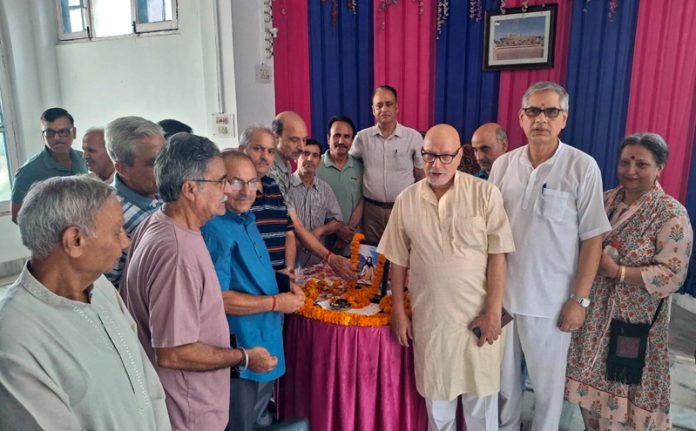 Shaktiveers paying floral tribute to Acharya Abhinavgupta in Jammu.