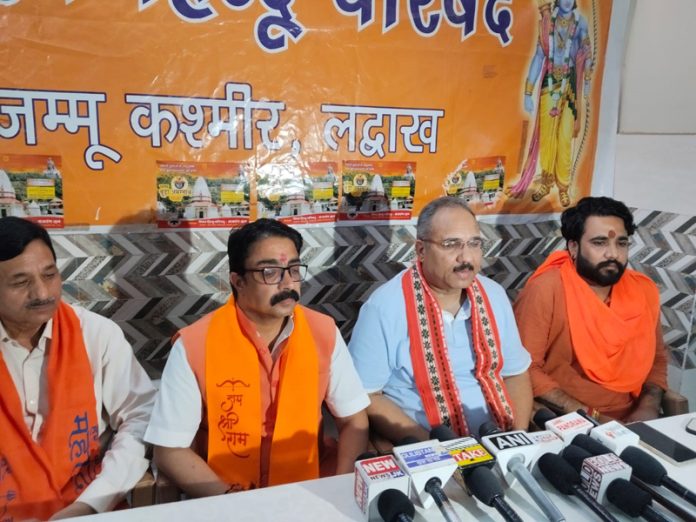 BD & VHP leaders at a press conference at Jammu on Wednesday.