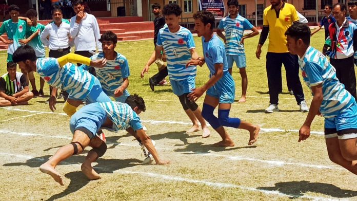 Players during a Kabaddi match in Kashmir on Tuesday.