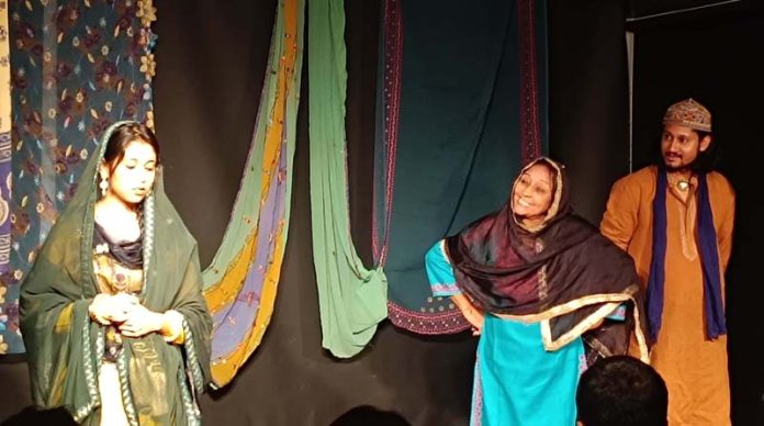 A scene from Dogri play 'Habba Khatoon' being staged in Delhi on Monday.