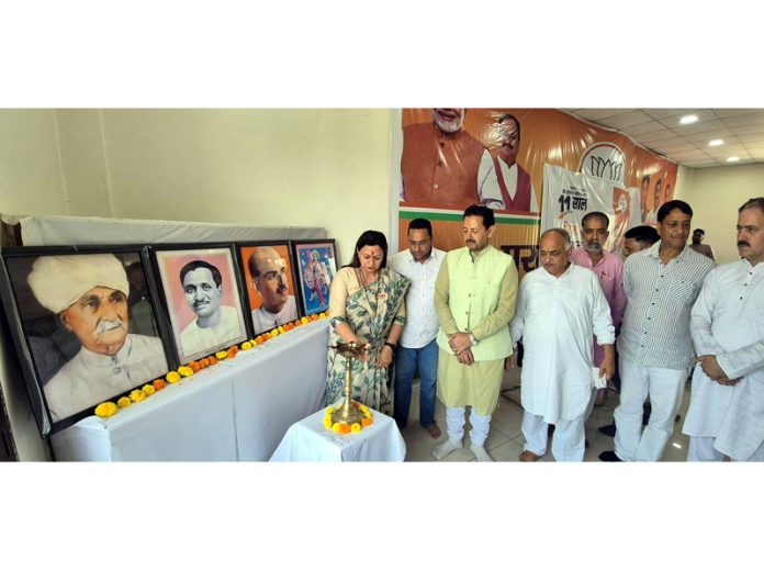 Senior BJP leaders, Rekha Mahajan and Baldev Billawaria during the inauguration of a training workshop in Reasi.