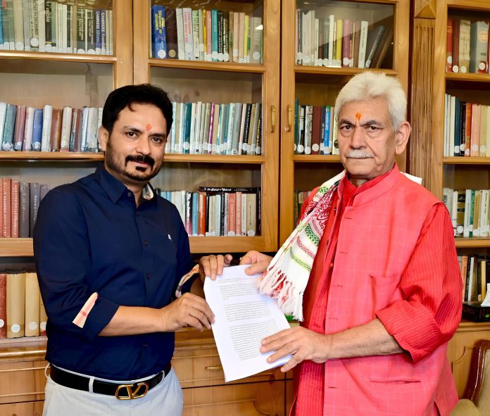 BJP Spokesperson Dr Abhijeet Jasrotia meeting with LG Manoj Sinha at Srinagar. BJP Spokesperson Dr Abhijeet Jasrotia meeting with LG Manoj Sinha at Srinagar.