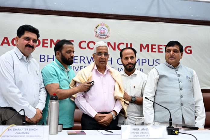 JU VC Prof Umesh Rai being felicitated at Bhaderwah on Saturday. JU VC Prof Umesh Rai being felicitated at Bhaderwah on Saturday.