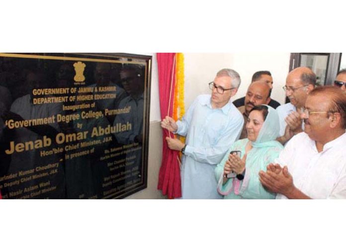 CM Omar Abdullah inaugurating newly constructed complex of GDC Purmandal in Samba on Thursday.