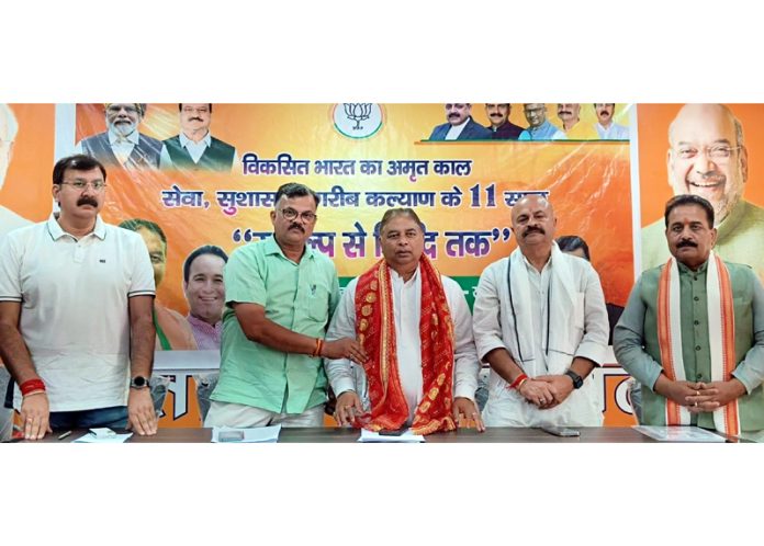 Sat Sharma, president J&K BJP speaking during a function held in Jammu on Wednesday. Sat Sharma, president J&K BJP speaking during a function held in Jammu on Wednesday.