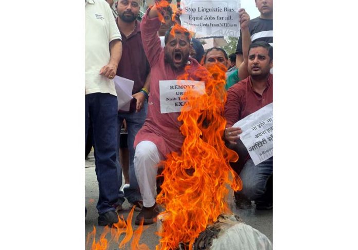 Activists of BJYM protesting in Bishnah on Saturday. Activists of BJYM protesting in Bishnah on Saturday.