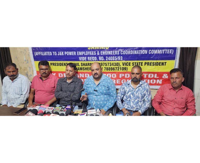 PDD workers during joint press conference in Jammu on Wednesday. -Excelsior/Rakesh PDD workers during joint press conference in Jammu on Wednesday. -Excelsior/Rakesh