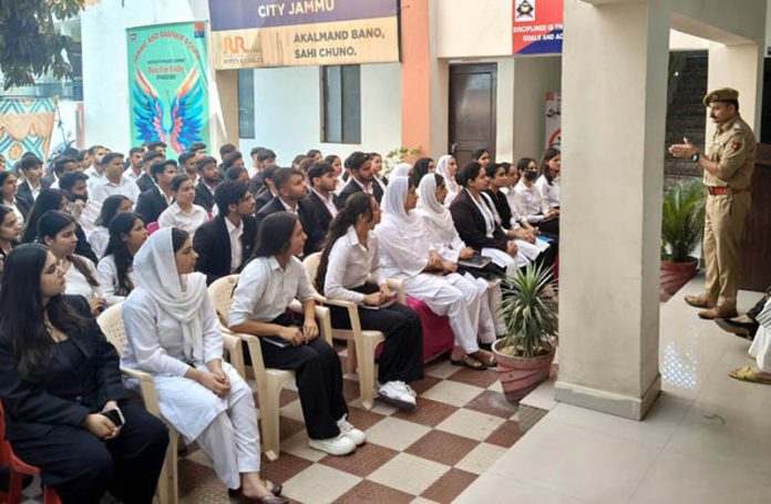 Law students keenly participating in a programme at Bakshi Nagar Police Station. Law students keenly participating in a programme at Bakshi Nagar Police Station.