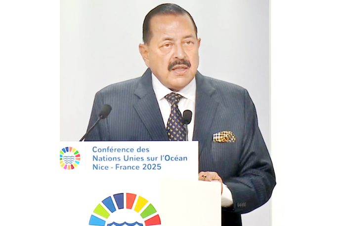 Union Minister Dr Jitendra Singh addressing the “UN Ocean Conference” at Nice, France on Tuesday.