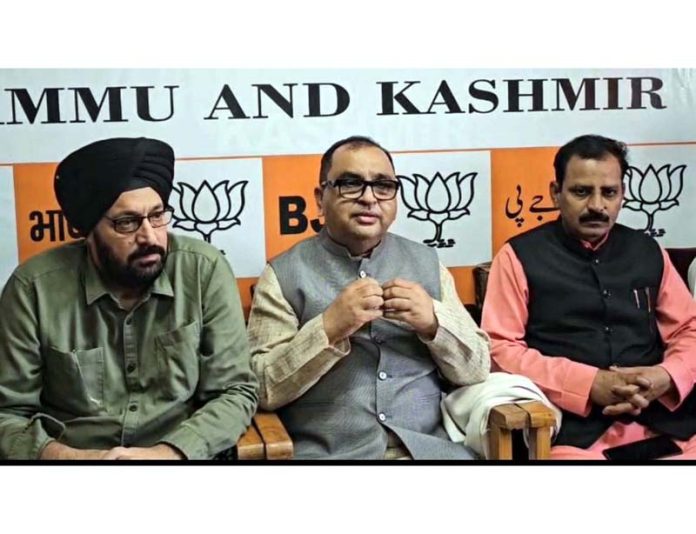 National president of BJP Minority Morcha Jamal Siddiqui along with J&K Morcha leaders during a press conference in Srinagar.
