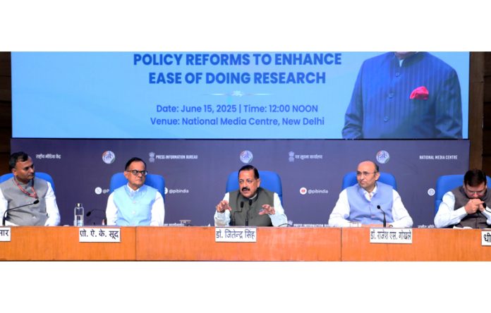 Union Minister Dr Jitendra Singh addressing a press conference at National Media Centre, New Delhi on Sunday.