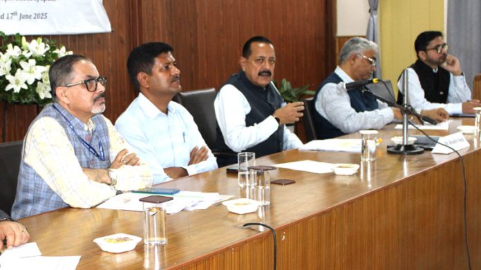 Union Minister Dr Jitendra Singh chairing a high-level joint meeting of all the Technology Institutes operating in the Northeast, along with key departments of the State Government at Wokha, Nagaland on Tuesday.