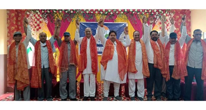Senior Cong leaders during Jai Hind rally at Dansal in Jammu on Sunday.