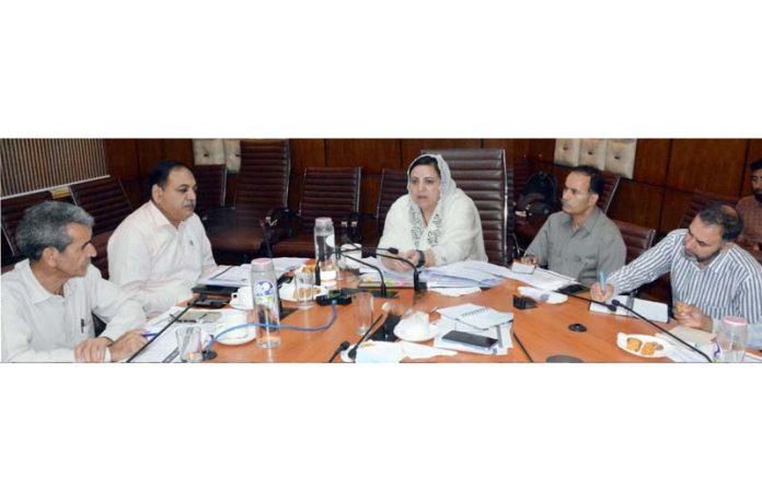 Minister Sakeena Itoo chairing a meeting on Wednesday.