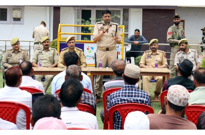 SSP Doda, Sandeep Mehta addressing a gathering during a meeting on Wednesday. —Excelsior/Tilak Raj