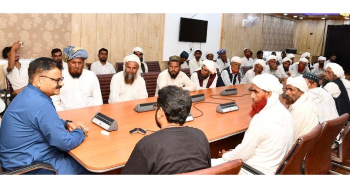 Tribal Affairs Minister Javed Rana during meeting with Gujjar-Bakerwal delegation on Thursday.